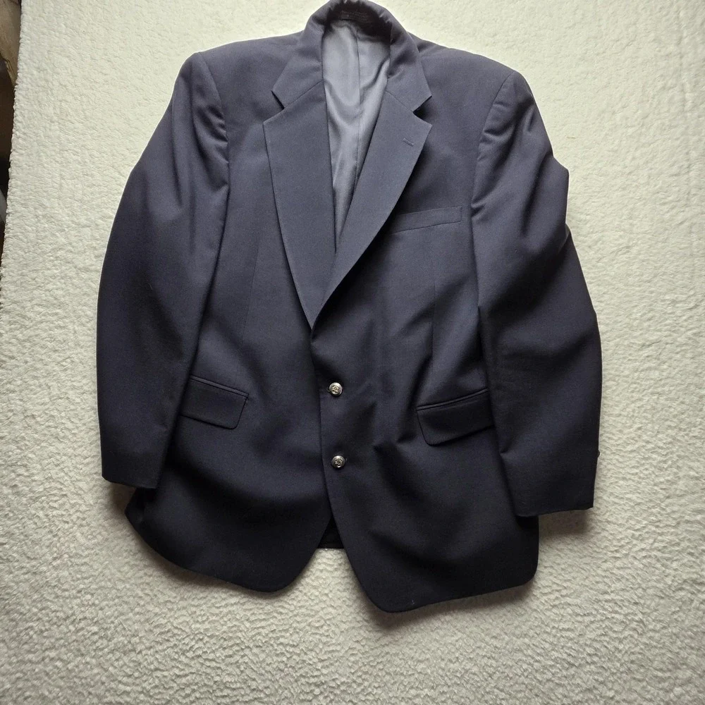 Jos A Bank Blazer Mens 48 Navy Blue 100% Wool Gold Button Sport Coat Jacket